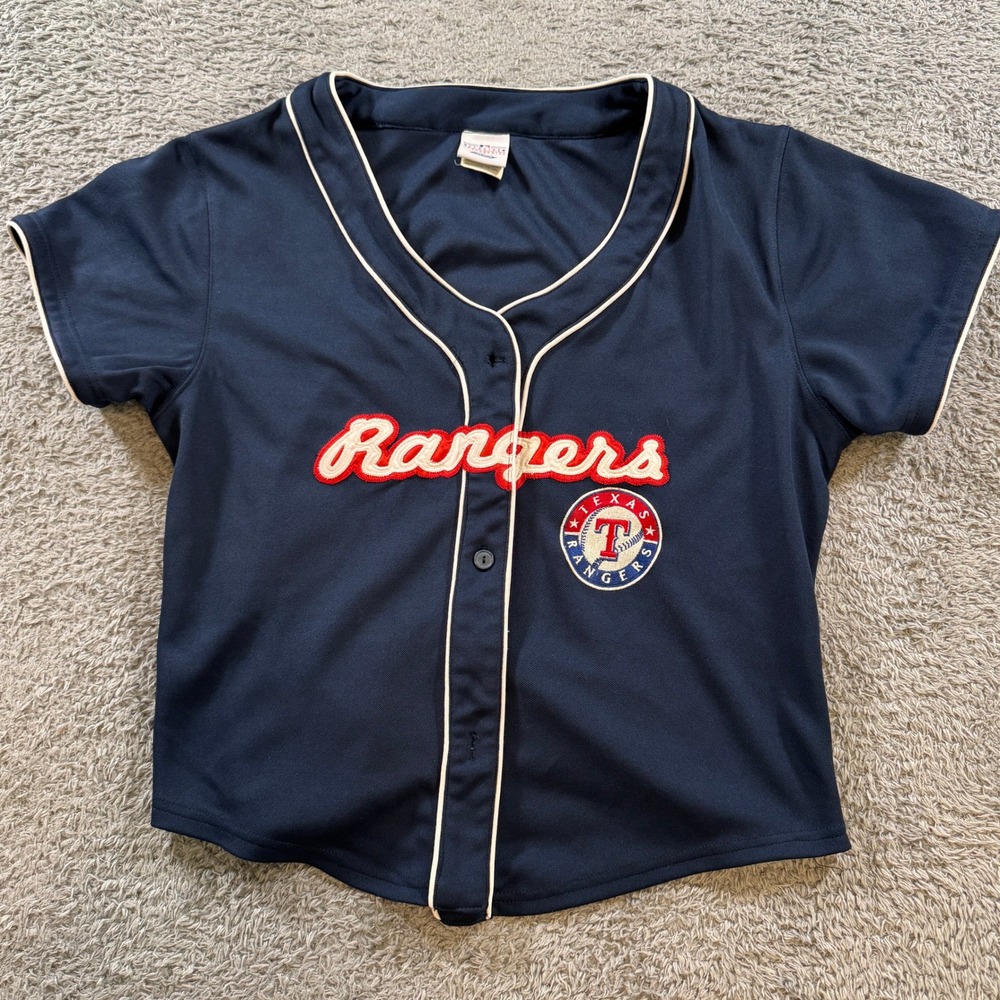 Lady Slugger MLB Texas Rangers Baseball Jersey Size XL Navy Blue Button Front